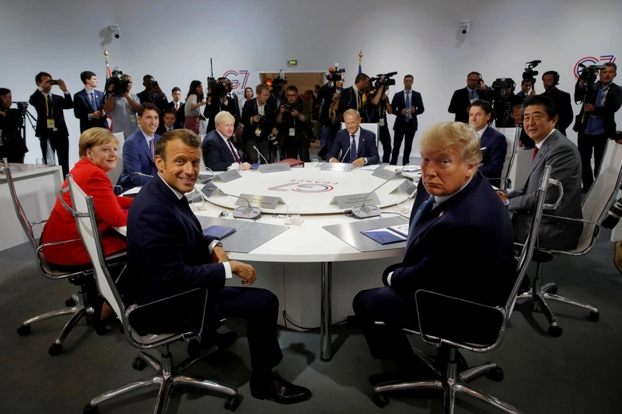 G7 leaders at a working session during the G7 summit in Biarritz, France, on August 25, 2019. 