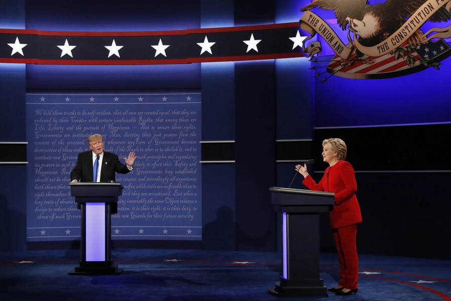 Hillary Clinton and Donald Trump debating at Hofstra University on September 26, 2016. 