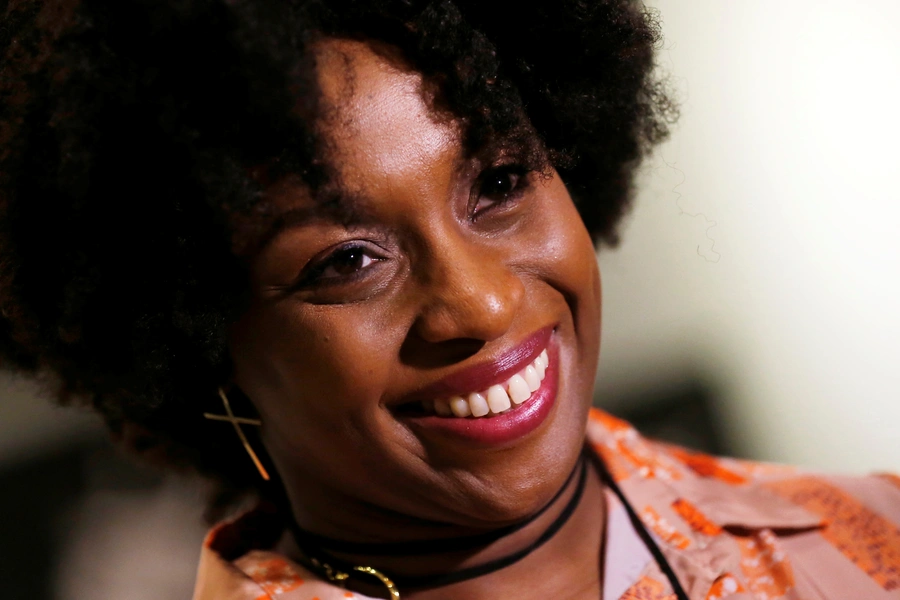 Nigerian writer Chimamanda Ngozi Adichie speaks during an interview with Reuters in Santiago, Chile on January 13, 2020.