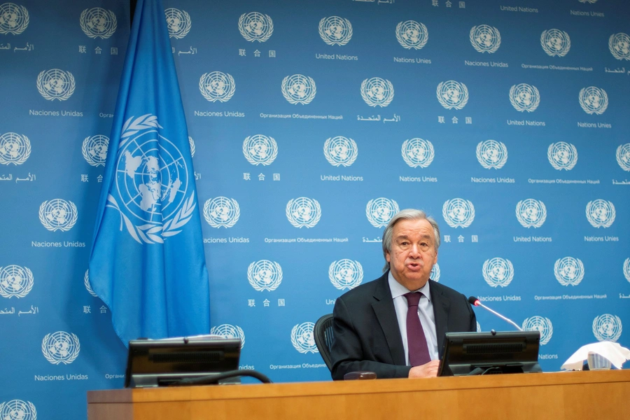 United Nations Secretary-General Antonio Guterres speaks during a news conference at U.N. headquarters.