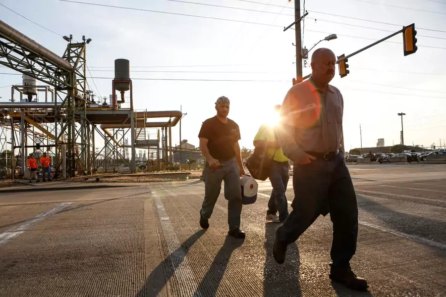 Steel mill employees in Granite City, Illinois, May 2018