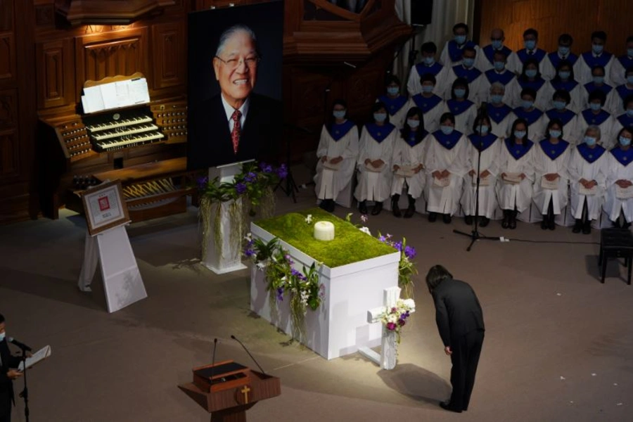 Taiwan President Tsai Ing-wen attends a memorial service for late Taiwan President Lee Teng-hui at a chapel of Aletheia University in New Taipei City, Taiwan.