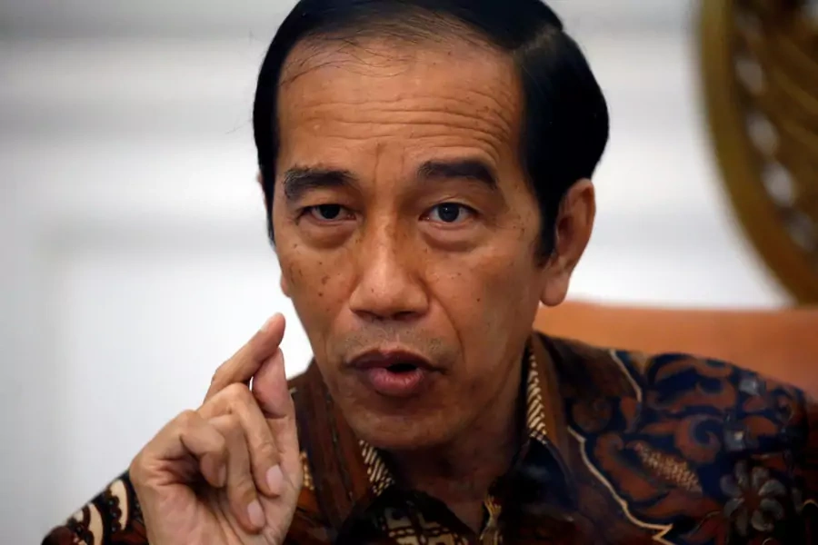 Indonesian President Joko Widodo gestures during an interview with Reuters at the presidential palace in Jakarta, Indonesia, November 13, 2020.