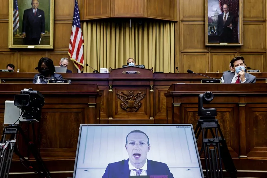 Facebook CEO Mark Zuckerberg speaks via video conference during a hearing of the House Judiciary Subcommittee on Antitrust, Commercial and Administrative Law.