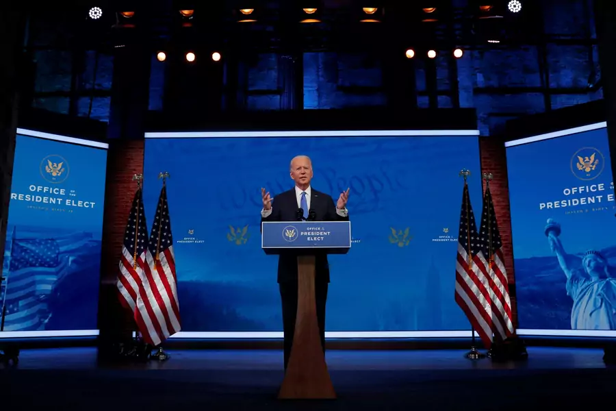 President-Elect Joe Biden gives an address in Wilmington, Delaware, after the Electoral College confirmed his victory on December 14, 2020. 