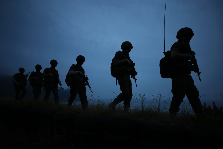 South Korean Marines patrol on Yeonpyeong Island, on June 17, 2020.