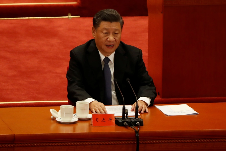 China's President Xi Jinping speaks while taking part in an event marking the 70th anniversary of the Chinese People's Volunteer Army's participation in the Korean War at the Great Hall of the People in Beijing, China on October 23, 2020.