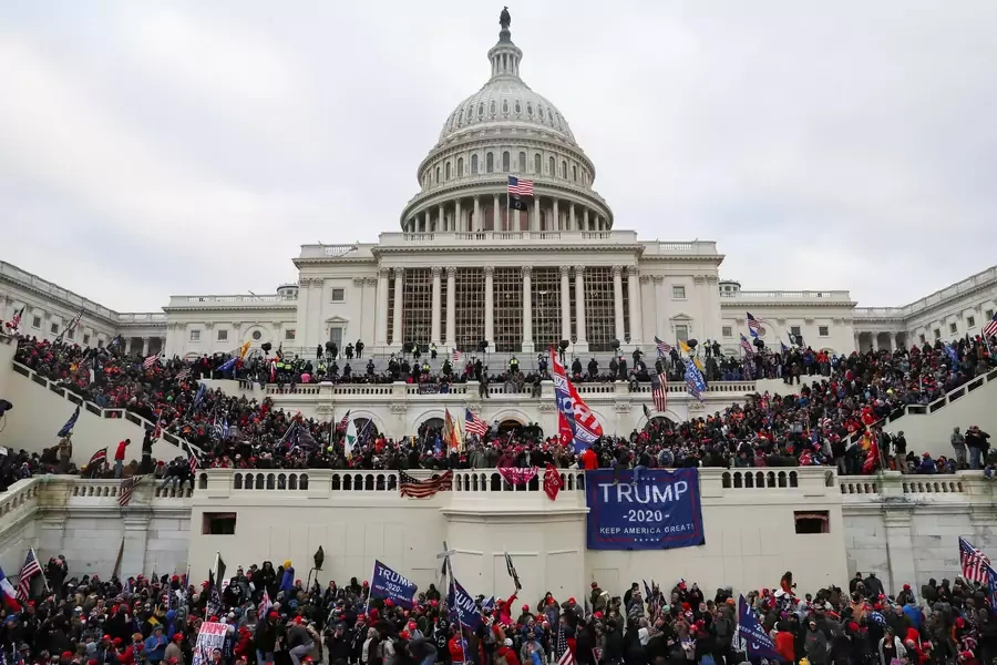 Supporters of President Donald Trump breach security barriers at the U.S. Capitol Building on January 6, 2021. 