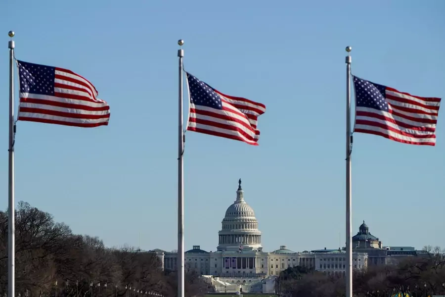 U.S. flags fly with the U.S. Capitol in the distance on January 10, 2021. Joshua Roberts/Reuters