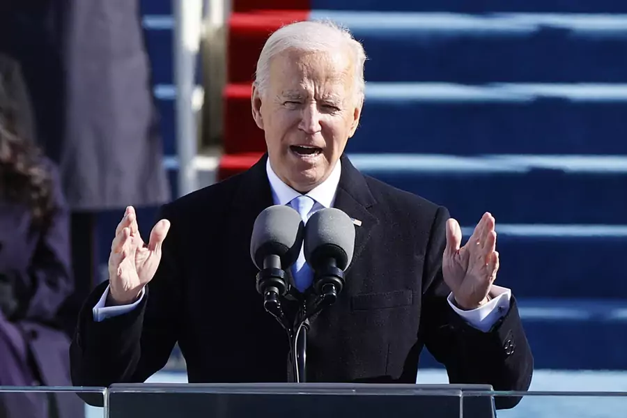 President Joe Biden delivers his inaugural address at the U.S. Capitol in Washington, DC, on January 20, 2021. Jim Bourg/Reuters