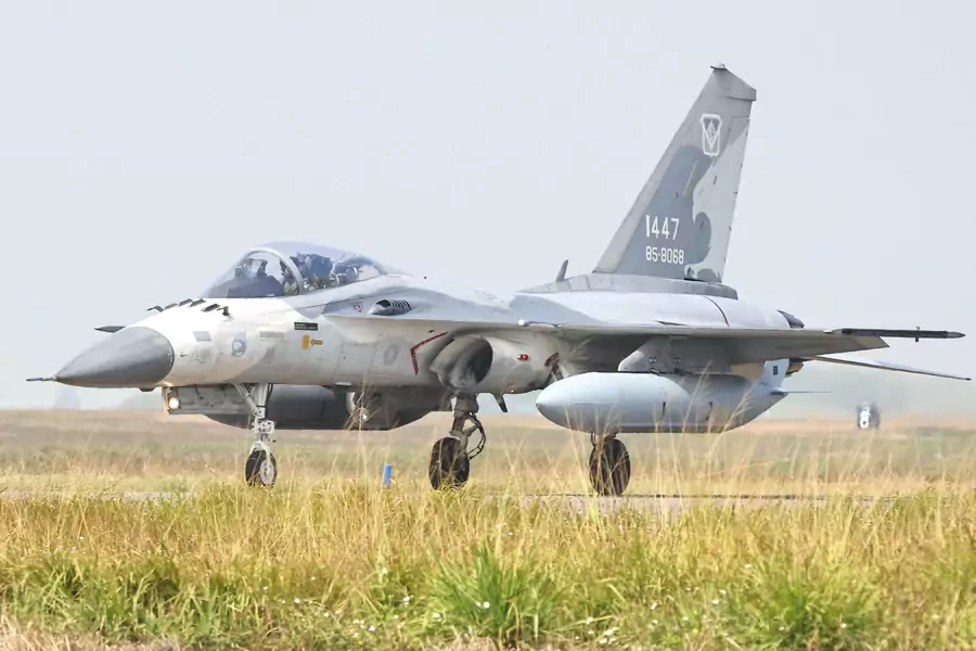 A F-CK-1 Ching-kuo Indigenous Defence Fighter (IDF) is seen at an Air Force base in Tainan, Taiwan, on January 26, 2021.