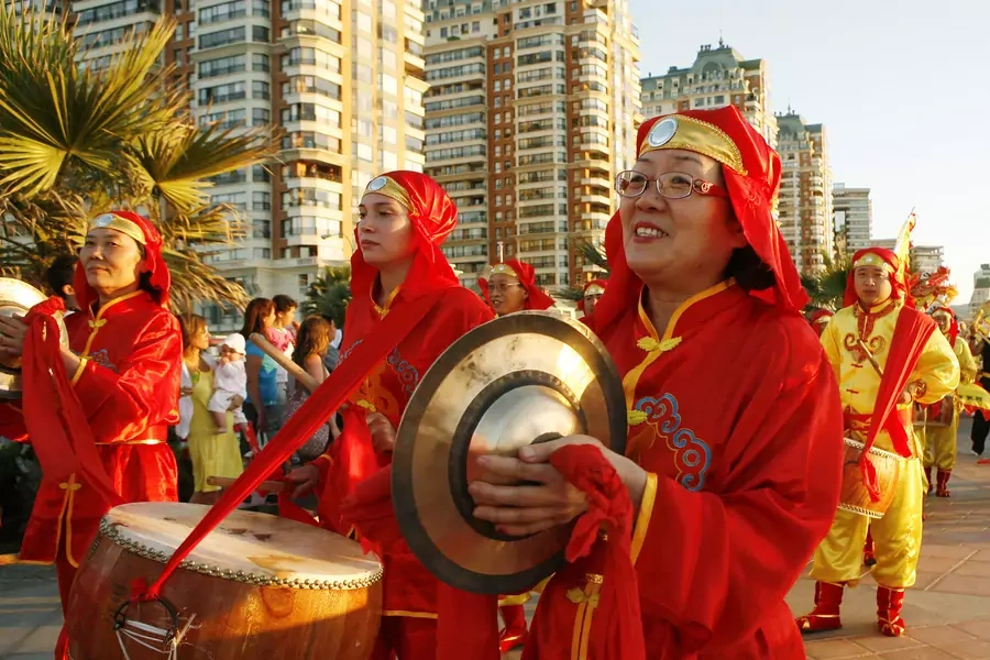 Members of the Chinese Confucius institute take part in a Lunar New Year celebration in Viña del Mar, Chile on February 3, 2011.