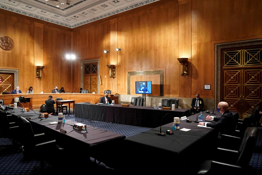 Alejandro Mayorkas, nominee to be Secretary of Homeland Security, testifies during a Senate Homeland Security and Governmental Affairs confirmation hearing.