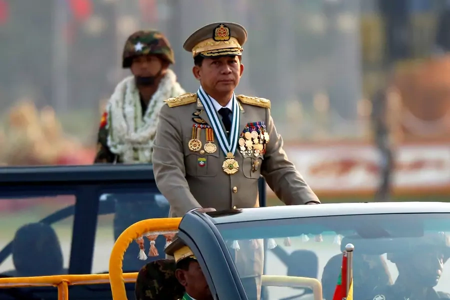 Myanmar's General Min Aung Hlaing takes part during a parade to mark the 72nd Armed Forces Day in the capital Naypyitaw, Myanmar, on March 27, 2017.