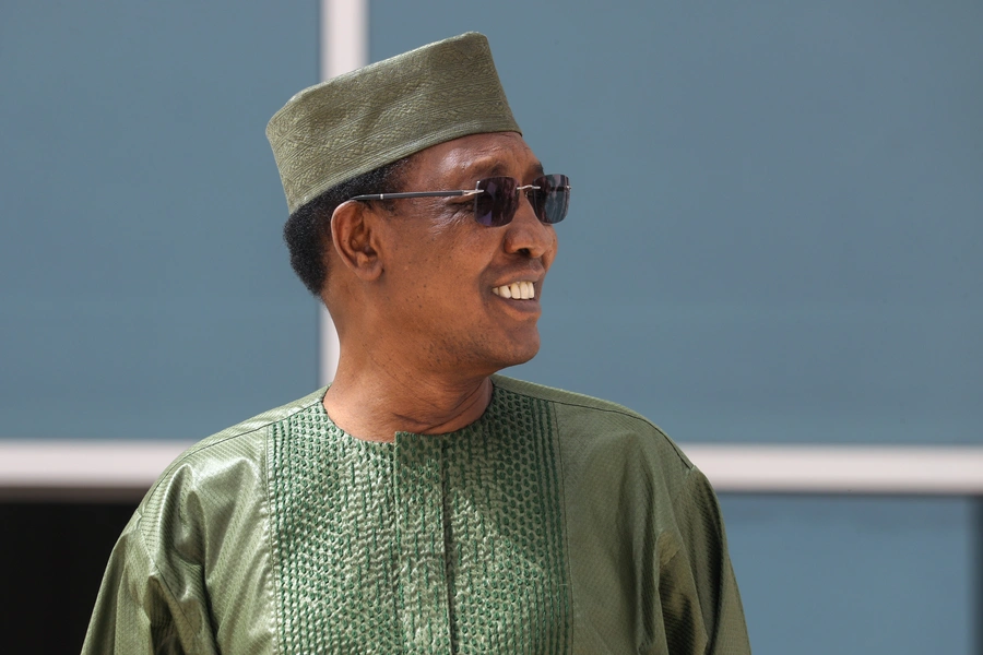 Chad President Idriss Deby arrives for a group picture during the G5 Sahel summit in Nouakchott, Mauritania on June 30, 2020.