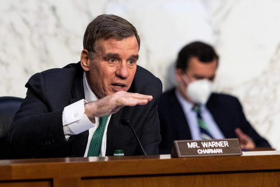 Senate Intelligence Committee Chairman Senator Mark Warner, D-VA, speaks during a Senate Select Committee on Intelligence hearing.