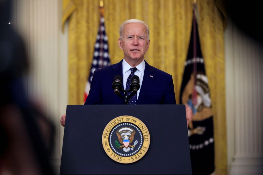 U.S. President Joe Biden delivers remarks on Russia in the East Room at the White House.