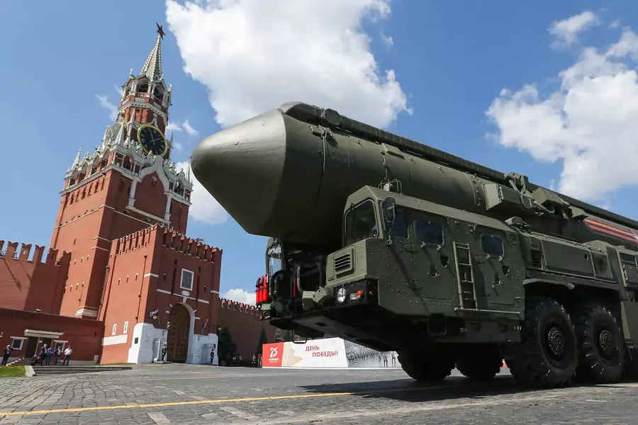 An intercontinental ballistic missile is displayed during a military parade in Moscow, Russia, to mark the 75th anniversary of the victory of World War II, on June 24, 2020. 