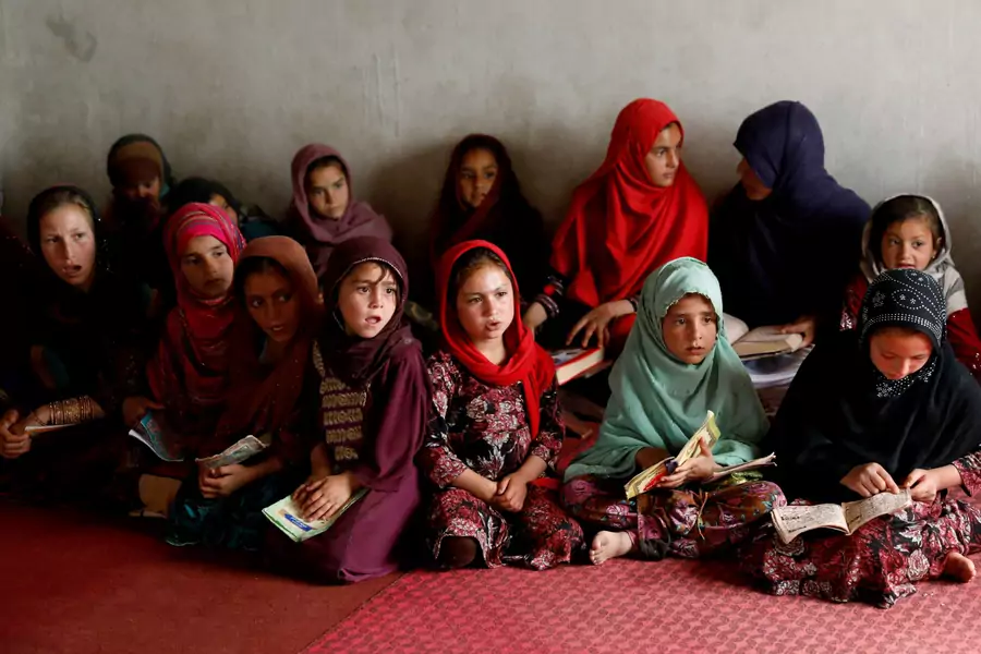 Internally displaced girls at a mosque in Kabul, Afghanistan in 2020.