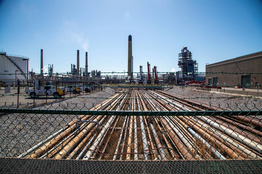 Oil refinery and pipeline.