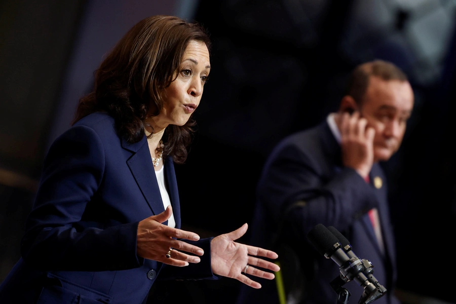 U.S. Vice President Kamala Harris speaking alongside president of Guatemala, Alejandro Giammattei