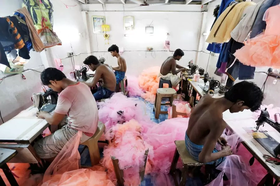 Workers in a garment factory in Mumbai, India