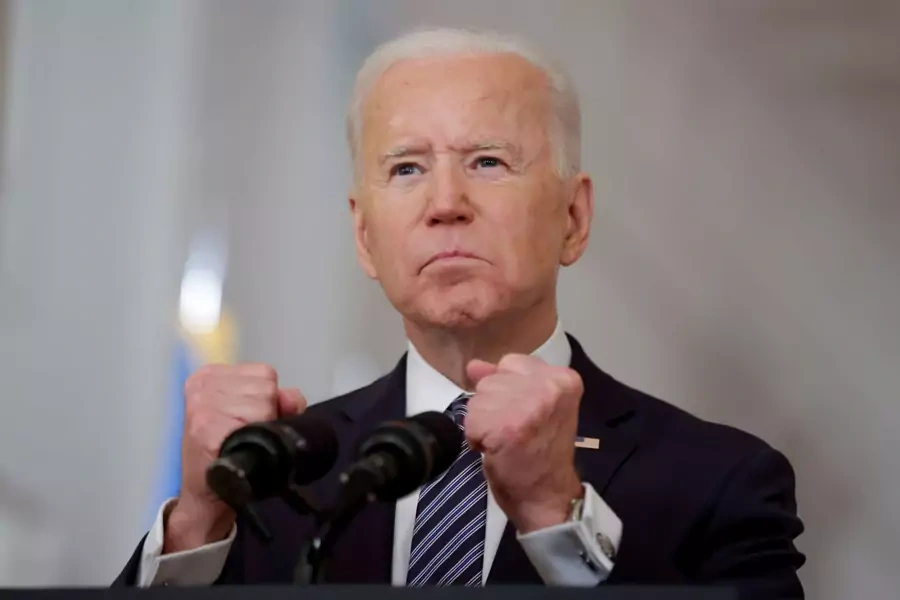 U.S. President Joe Biden delivers his first prime time address as president, marking the one-year anniversary of widespread shutdowns to combat the COVID-19 pandemic at the White House in Washington, DC, on March 11, 2021. 