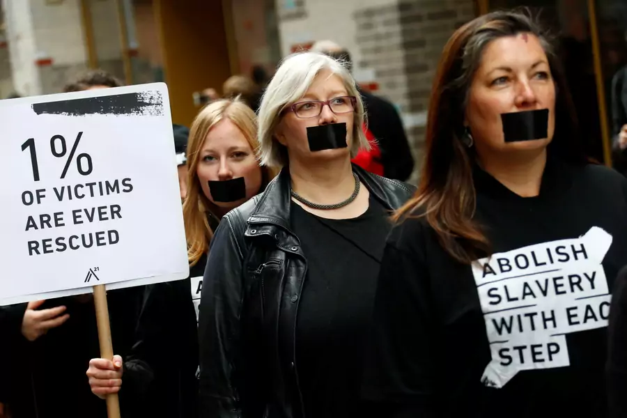 Activists take part in a 'Walk for Freedom' to protest against human trafficking in Berlin, Germany on October 20, 2018.