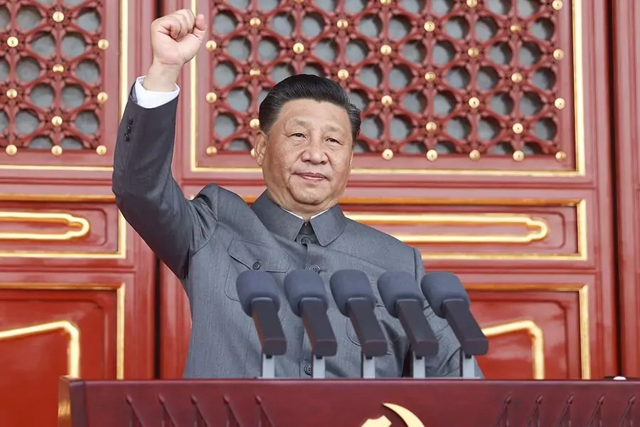 Xi Jinping delivers a speech at a ceremony marking the one hundredth anniversary of the founding of the Chinese Communist Party in Beijing, China, on July 1, 2021.