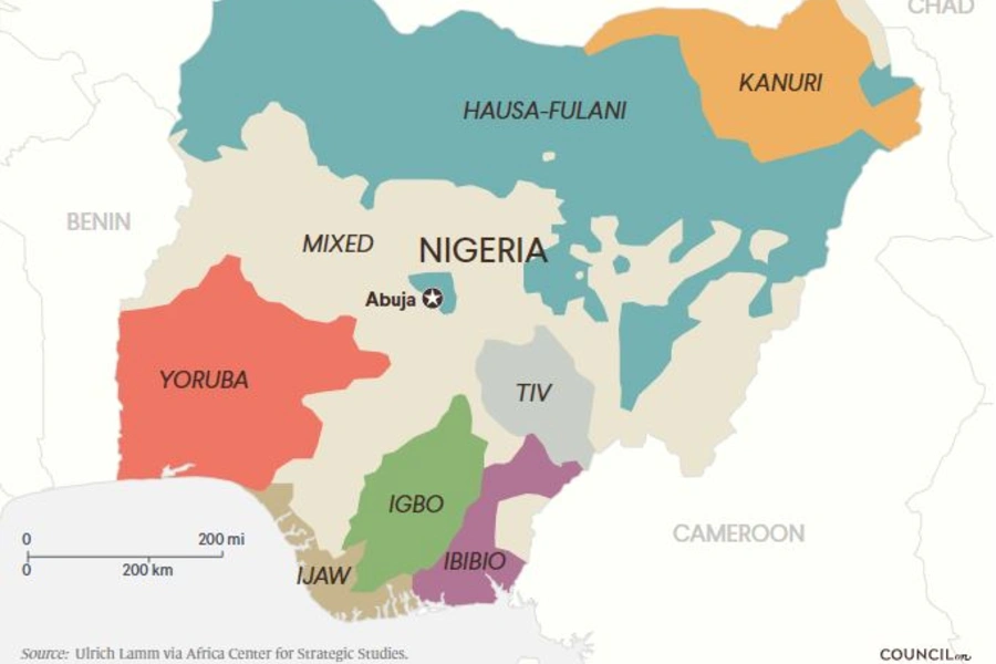 A map of Nigeria's major ethnic groups.