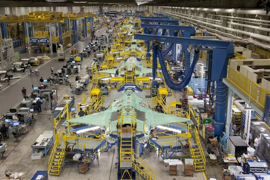 Workers can be seen on the moving line and forward fuselage assembly areas for the F-35 Joint Strike Fighter at Lockheed Martin Corp's factory located in Fort Worth, Texas in this October 13, 2011 handout photo provided by Lockheed Martin.