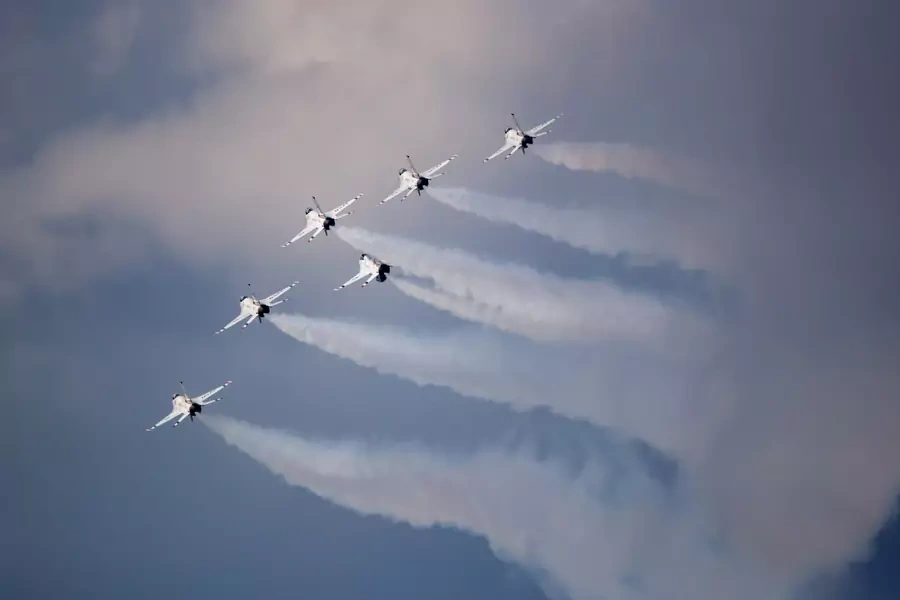 The U.S. Air Force Thunderbirds perform on February 17, 2019. 