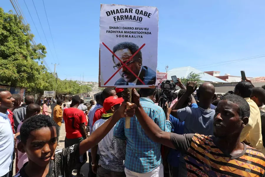 Protesters demonstrate against Somalia's President Mohamed Abdullahi Mohamed on the streets of Yaqshid district of Mogadishu, Somalia on April 25, 2021.