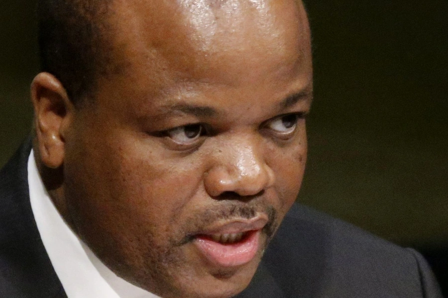 King Mswati III of Swaziland addresses attendees during the 70th session of the United Nations General Assembly at the UN headquarters in New York on September 29, 2015.