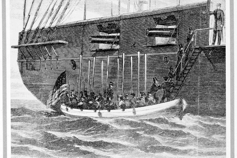 The USS San Jacinto takes captured Confederate envoys aboard on November 8, 1861.