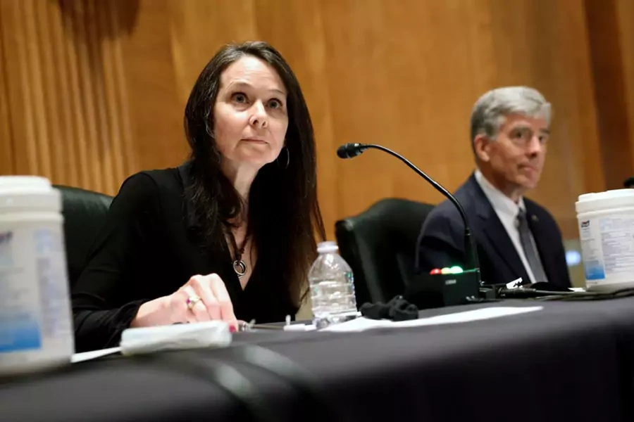 Jen Easterly, the director of the Cybersecurity and Infrastructure Security Agency, testifies at her confirmation hearing. Easterly has called the Log4j vulnerability one of the most severe she has ever seen.