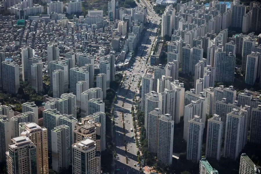 An aerial view shows apartment complexes in Seoul.