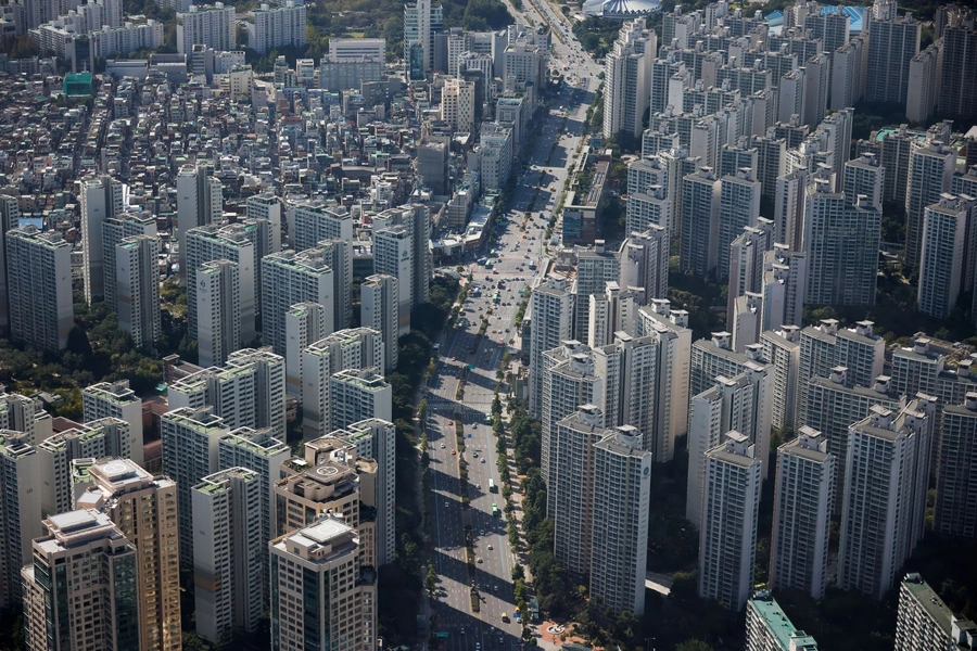 An aerial view shows apartment complexes in Seoul.