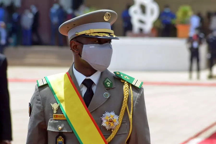 Colonel Assimi Goita, leader of two military coups and new Malian interim president, walks during his inauguration ceremony in Bamako, Mali on June 7, 2021.