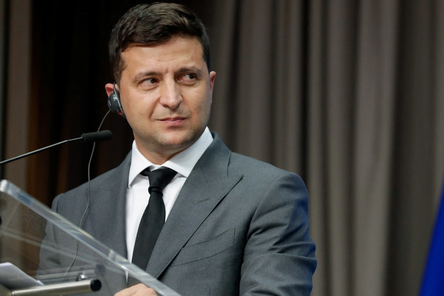 Ukrainian President Volodymyr Zelensky speaks at press conference following an EU-Ukraine summit in October 2020.