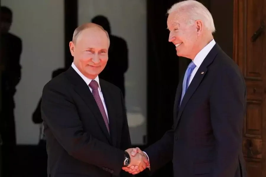 U.S. President Joe Biden and Russian President Vladimir Putin at a summit in Geneva in 2021. Biden condemned cyberattacks on U.S. critical infrastructure at the meeting.