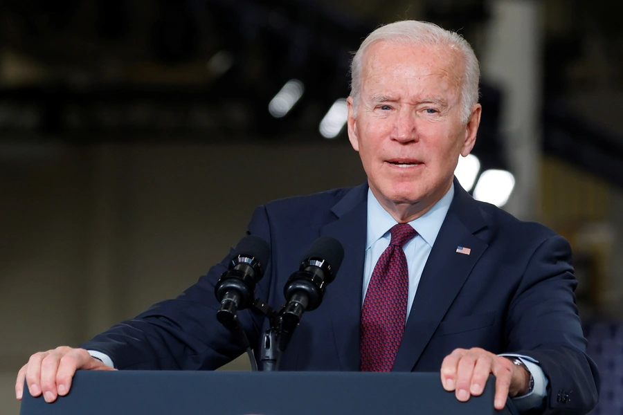 President Joe Biden speaks after touring a General Motors plant in November 2021.