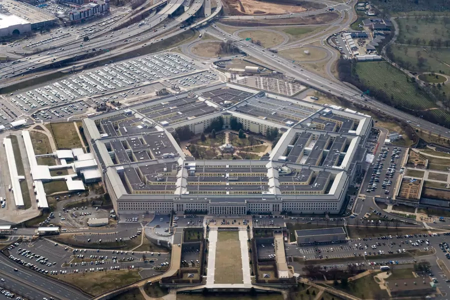 DOCUMENT DATE: March 03, 2022 The Pentagon is seen from the air in Washington, U.S., March 3, 2022, more than a week after Russia invaded Ukraine.