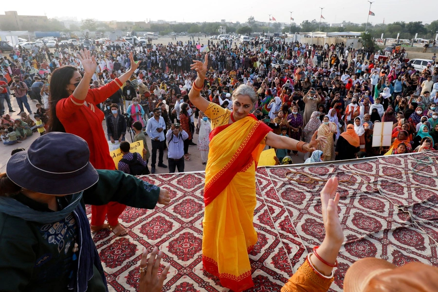 People participate in "Aurat March" or "Women's March", to mark International Women's Day in Karachi, Pakistan, March 8, 2022.