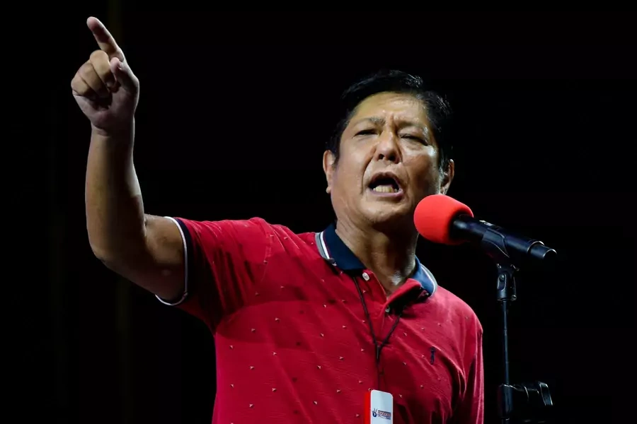 Philippine presidential candidate Ferdinand Marcos Jr., son of late dictator Ferdinand Marcos, gestures as he speaks during a campaign rally in Quezon City, Metro Manila, Philippines, February 14, 2022.