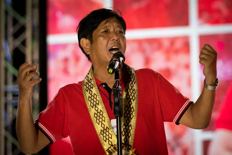Philippine presidential candidate Ferdinand "Bongbong" Marcos Jr., son of late dictator Ferdinand Marcos, delivers a speech during a campaign rally in Lipa, Batangas province, Philippines, April 20, 2022. 