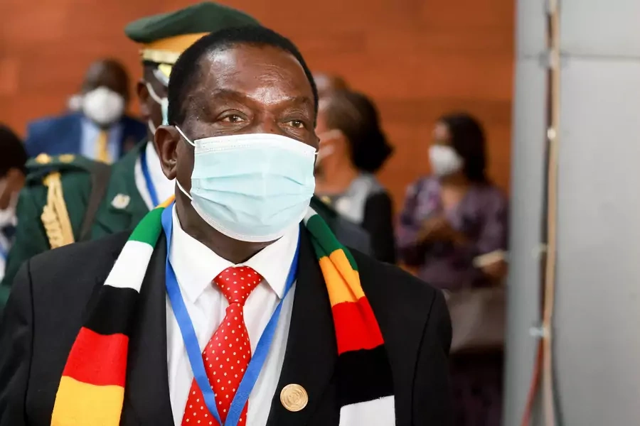 President of Zimbabwe Emmerson Mnangagwa arrives to the 35th ordinary session of the Assembly of the African Union in Addis Ababa, Ethiopia, on February 5, 2022.