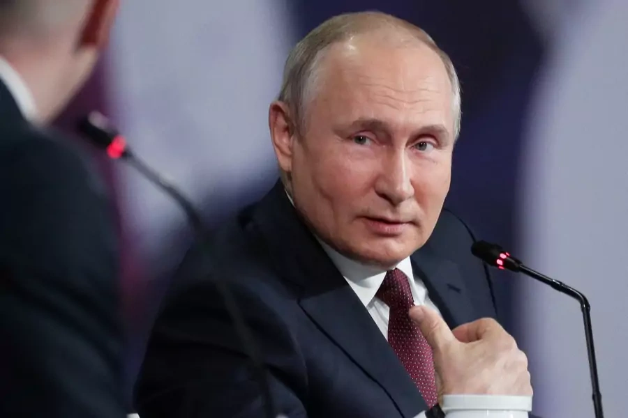 Russian President Vladimir Putin speaks at a session of the St. Petersburg International Economic Forum in June 2021.