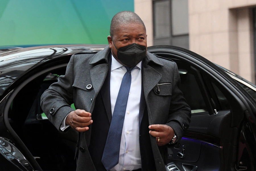 Mozambique's President Filipe Jacinto Nyusi arrives at a European Union (EU) African Union (AU) summit in Brussels, Belgium on February 18, 2022.