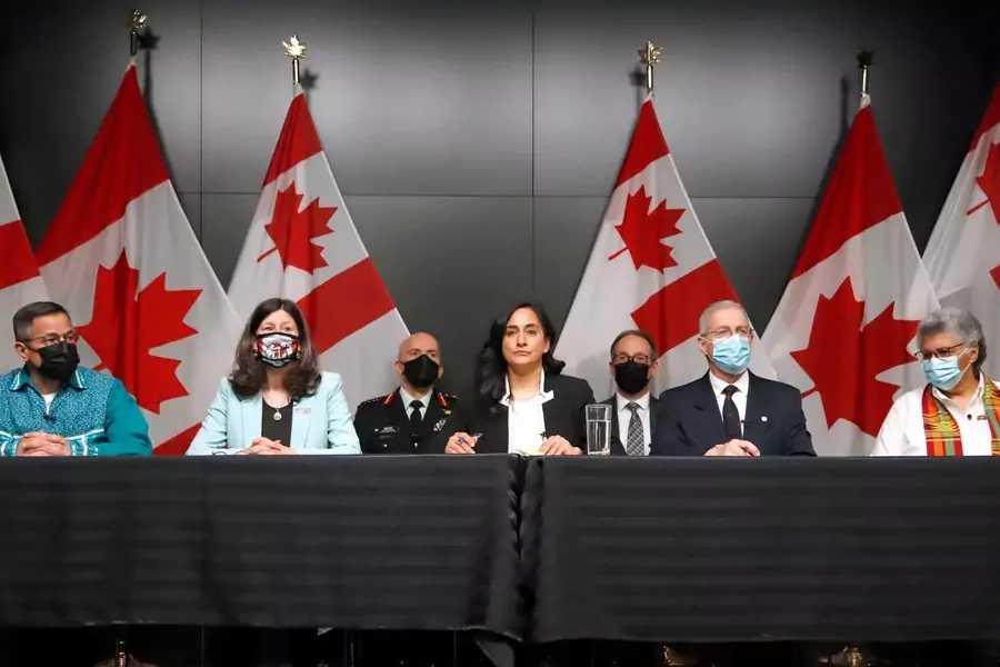 Canada's Defense Minister Anita Anand speaks at a news conference about an advisory panel report on systemic racism and discrimination in the military in Ottawa, Canada on April 25, 2022. 
